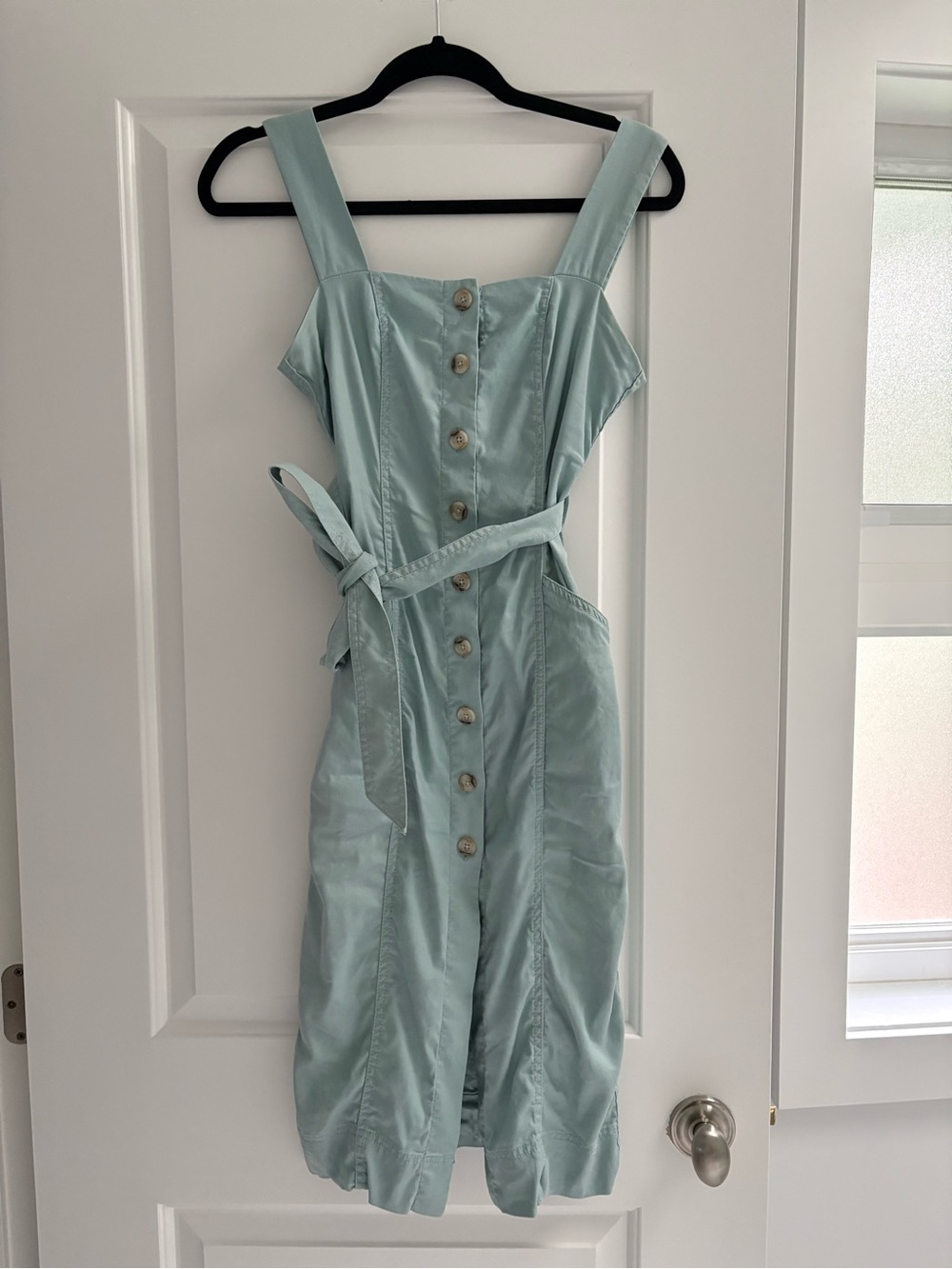 Sleeveless Button-Front Dress with Waist Tie